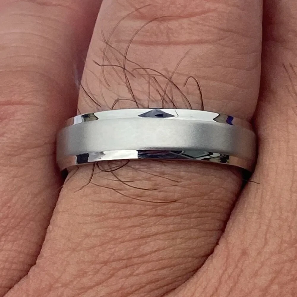 Men’s Stainless Steel Ring Size 10 Silver Tone Matte & Polished Band